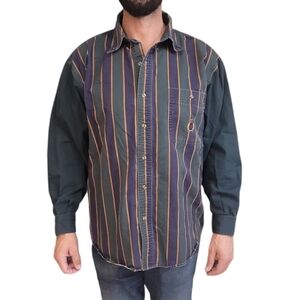 Vintage Bugle Boy Company 80s Stripe Retro Mens Button Up Shirt Size‎ XL